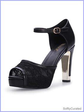 Platform Peep Toe Chunky High Heel Lace Ankle Strap Sandals for Wedding Party